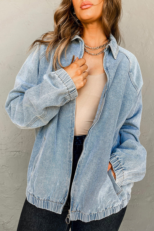 Veste femme zip, poches, denim