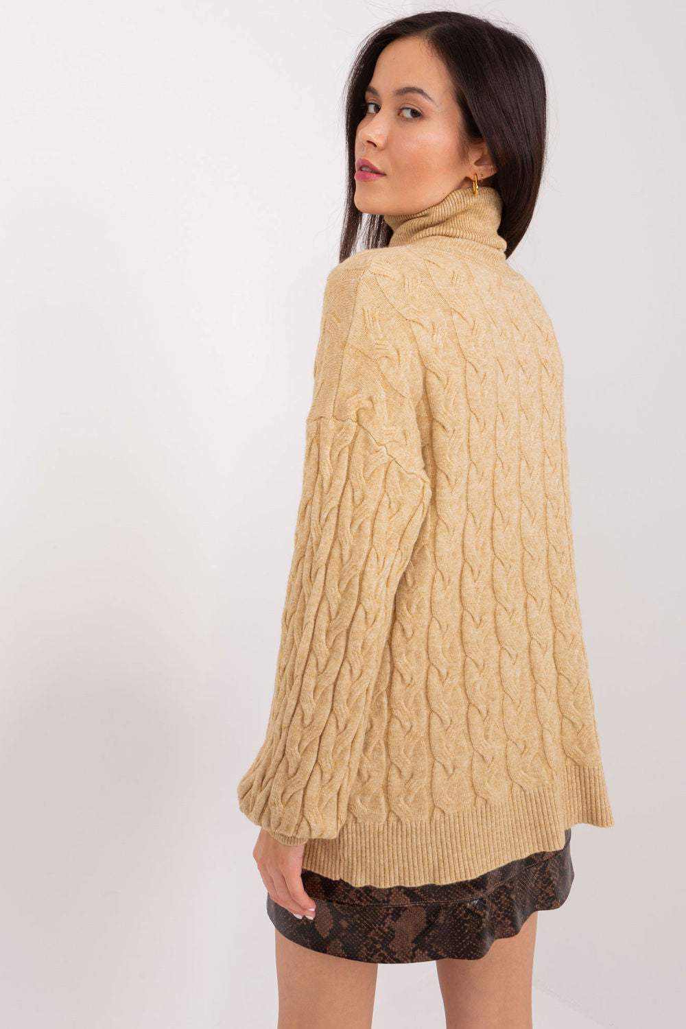 Pull femme AT Col Roulé Col — brun