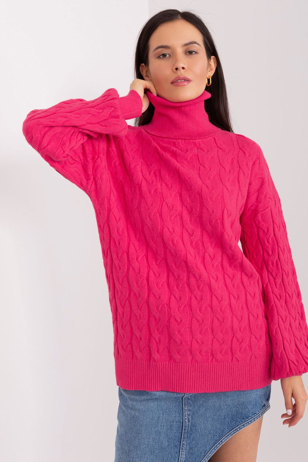 Pull femme AT Col Roulé Col — rosé