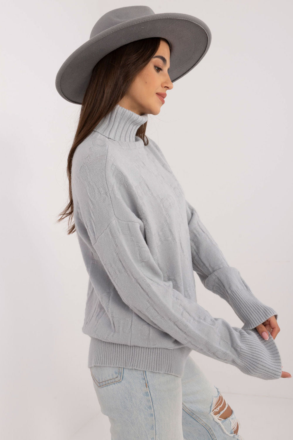 Pull femme AT Col Roulé Col — gris