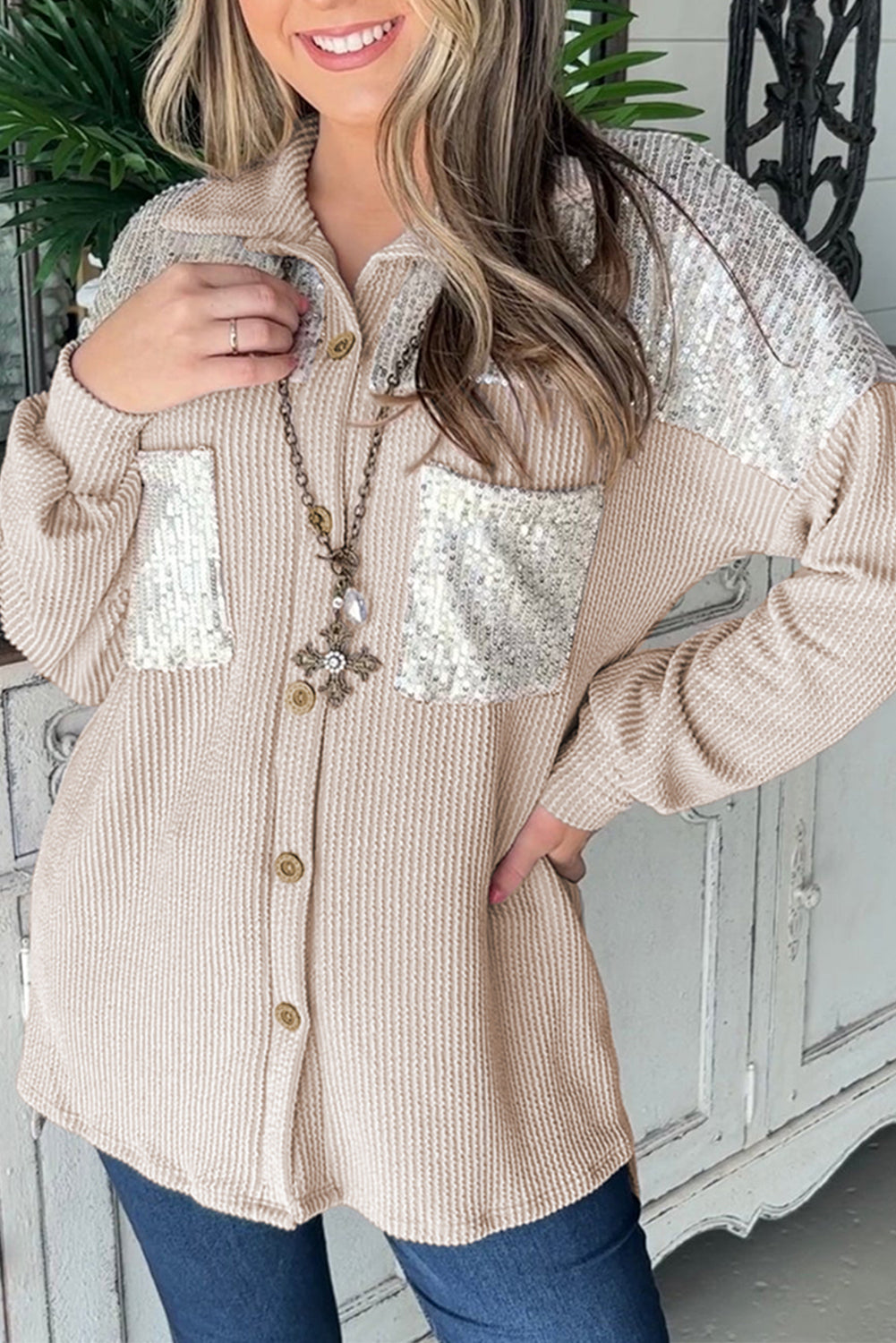 Pièce mode femme paillettes, poches