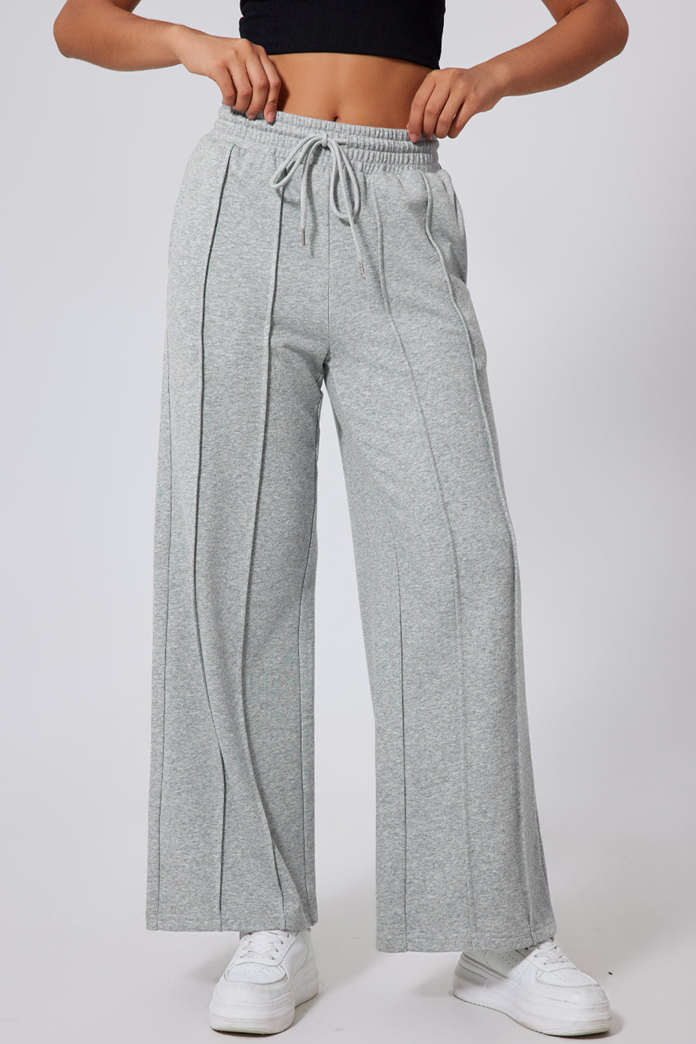 Pièce mode femme à cordon, taille haute, jambe large — gris-P11