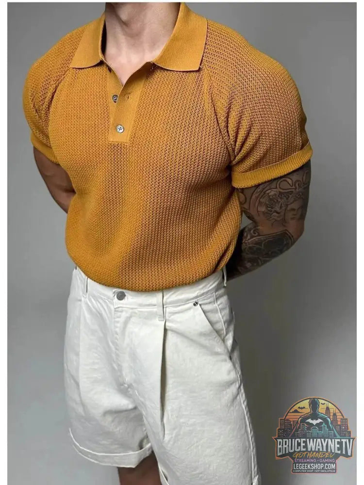 Polo texturé homme grande taille en jaune avec col classique et manches courtes