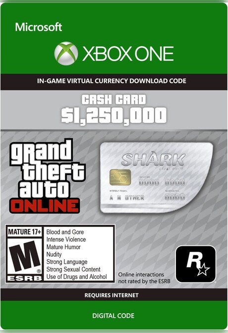 Grand Theft Auto Online: Great White Shark Cash Card 1250000 (Xbox One) - Xbox Live Key - GLOBAL