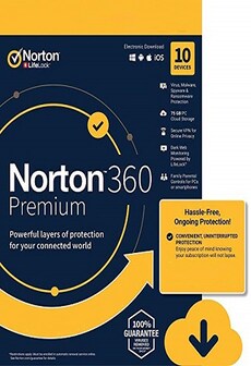Norton 360 Premium + 75 GB Cloud Storage - (10 Devices, 1 Year) - NortonLifeLock Key EUROPE