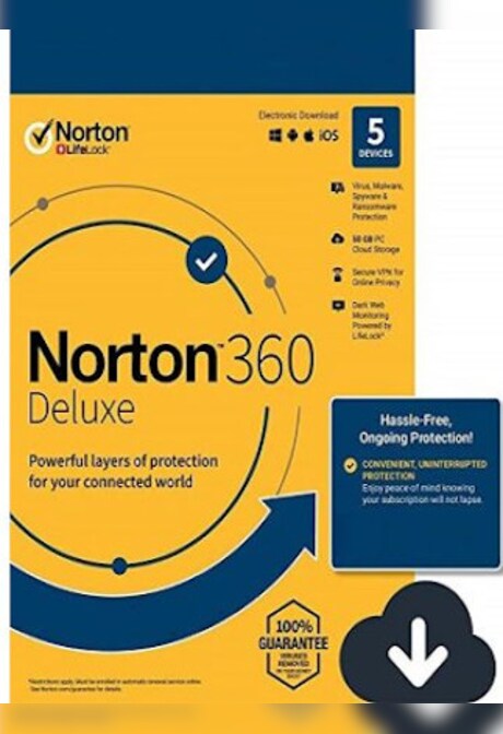 Norton 360 Deluxe + 50 GB Cloud Storage (5 Devices, 1 Year) - NortonLifeLock Key - UNITED STATES