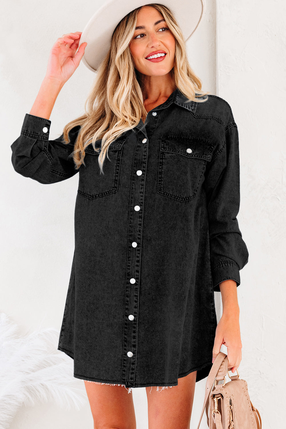 Robe femme poches, ample, denim — gris