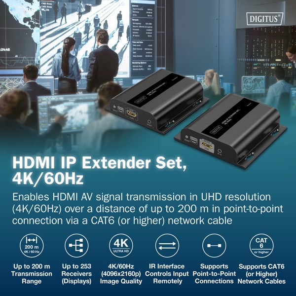 Digitus 4K Video Extender USB-C > HDMI, 200 mètre, HDMI Verlängerung - Digitus - vue 5
