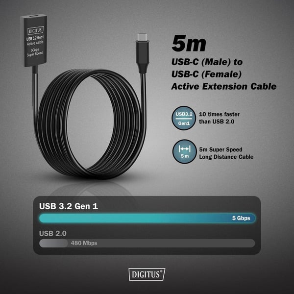 Digitus Aktives USB 3.2 Gen 1 Verlängerungskabel, USB-C Stecker > USB-C Buchse - Digitus - vue 4