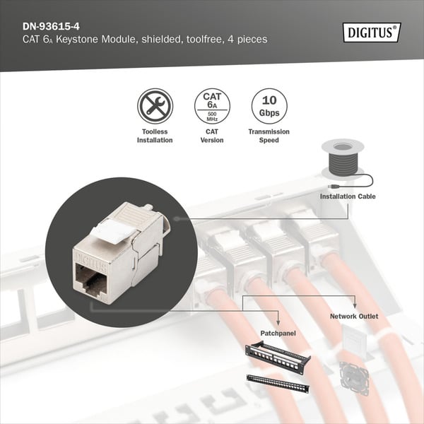 (€ 2,16 / pièces) Digitus CAT 6A Keystone Modul geschirmt werkzeugfrei 4 Stk., Keystone-Modul - Digitus - vue 11
