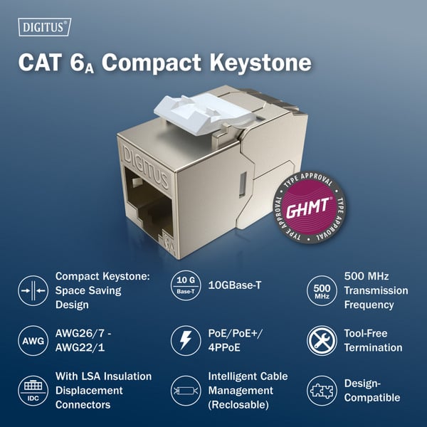 € 2,68 Digitus CAT 6A Kompakt-Keystone Modul geschirmt werkzeugfrei, Keystone-Modul - Digitus - vue 6