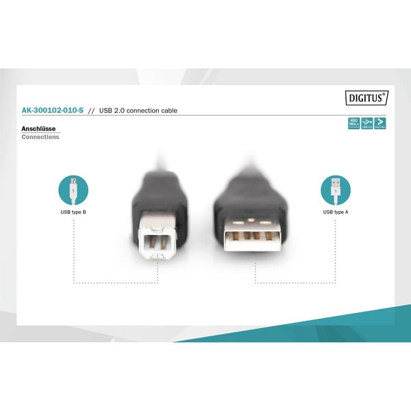 € 1,50 Digitus USB 2.0 Anschlusskabel USB-A (Stecker) > USB-B (Stecker) - Digitus - vue 3