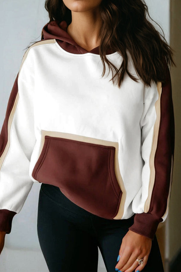 Sweat femme patchwork, à capuche, colorblock — café