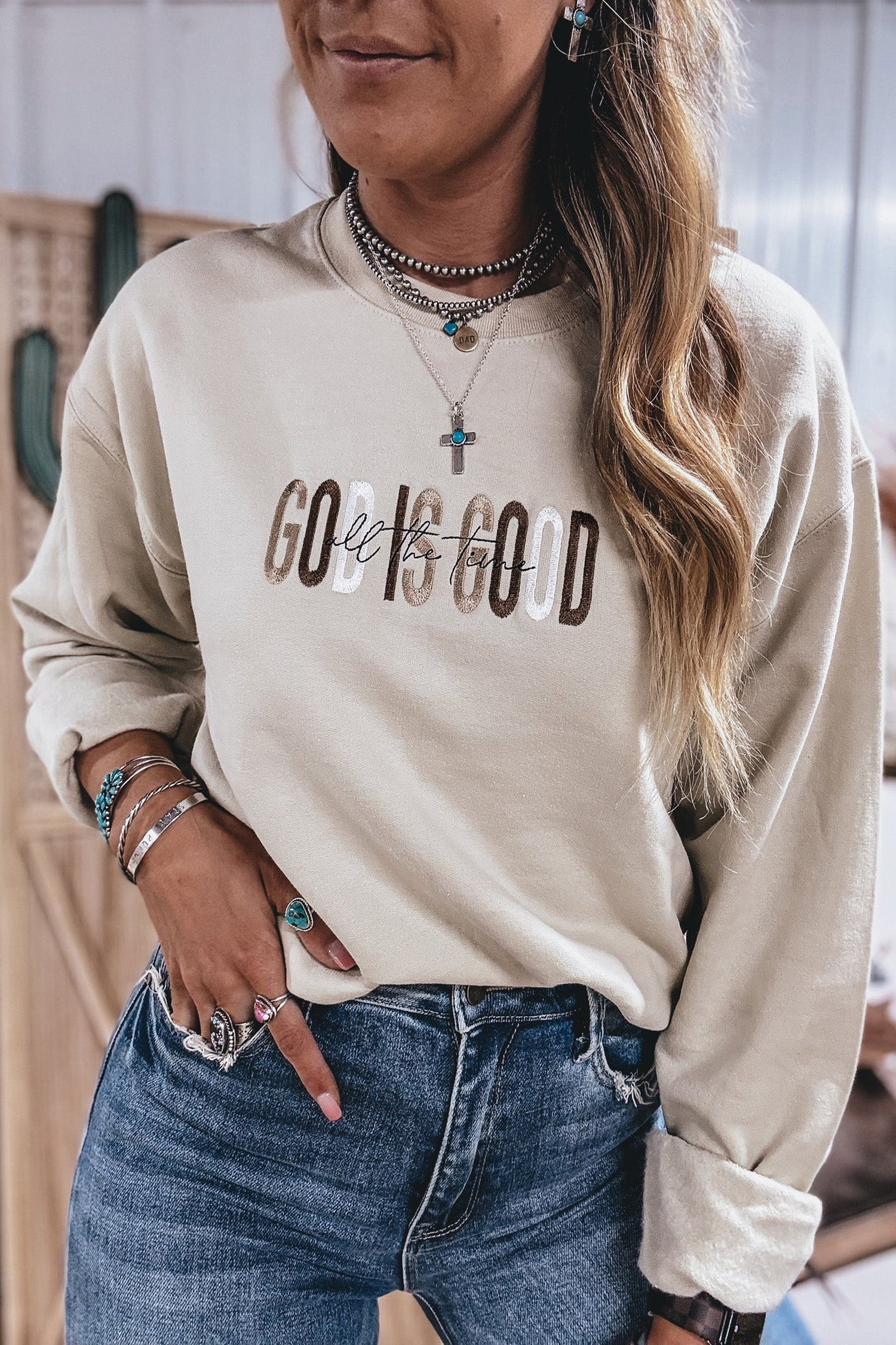Sweat femme brodé, col rond-P2015