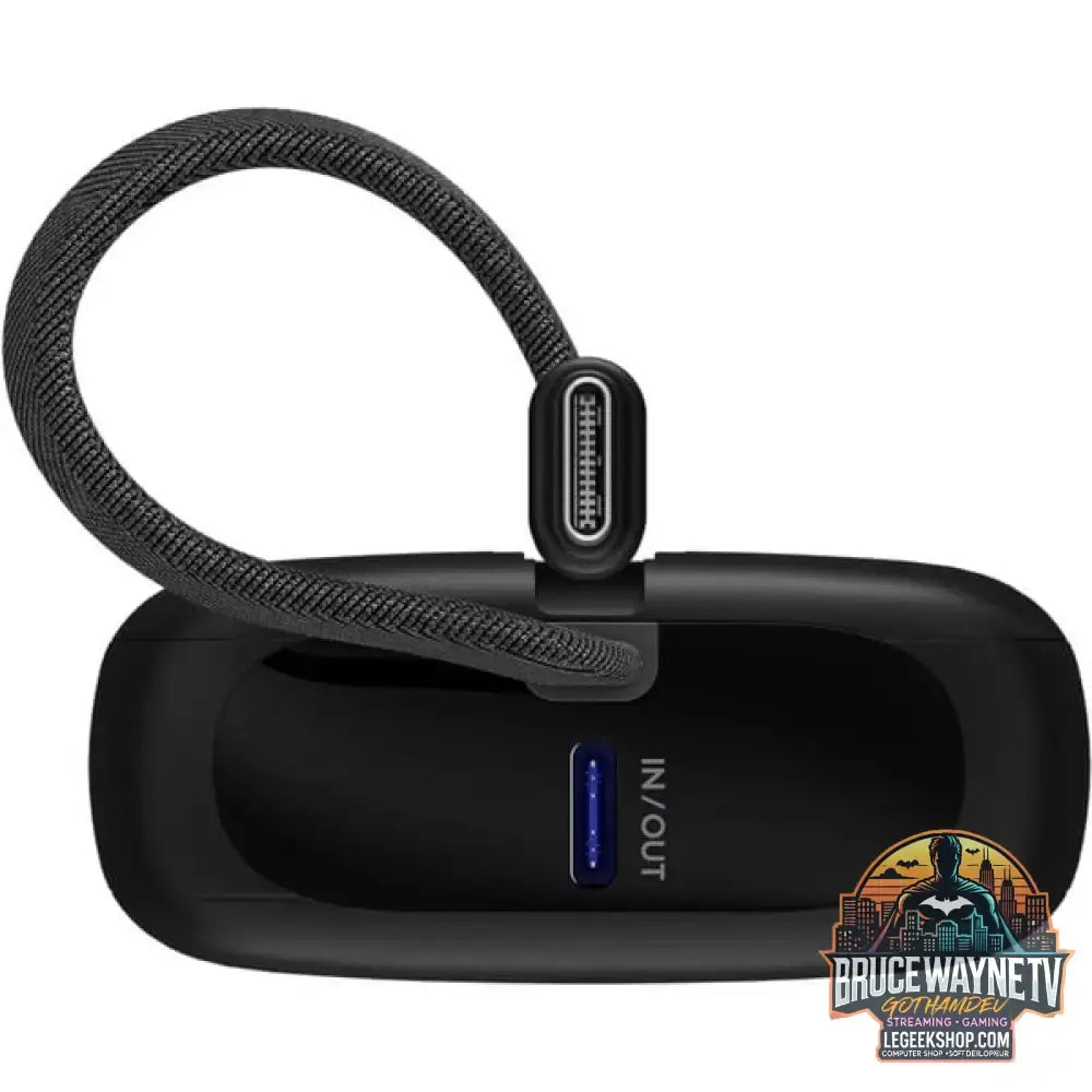 goobay Powerbank 10.000 mAh, integriertes USB-C Kabel 13cm, 20 Watt schwarz, 10 Ah, 1x USB-A, 2x USB-C, PD, QC - Stromquelle: USB-C - vue 2