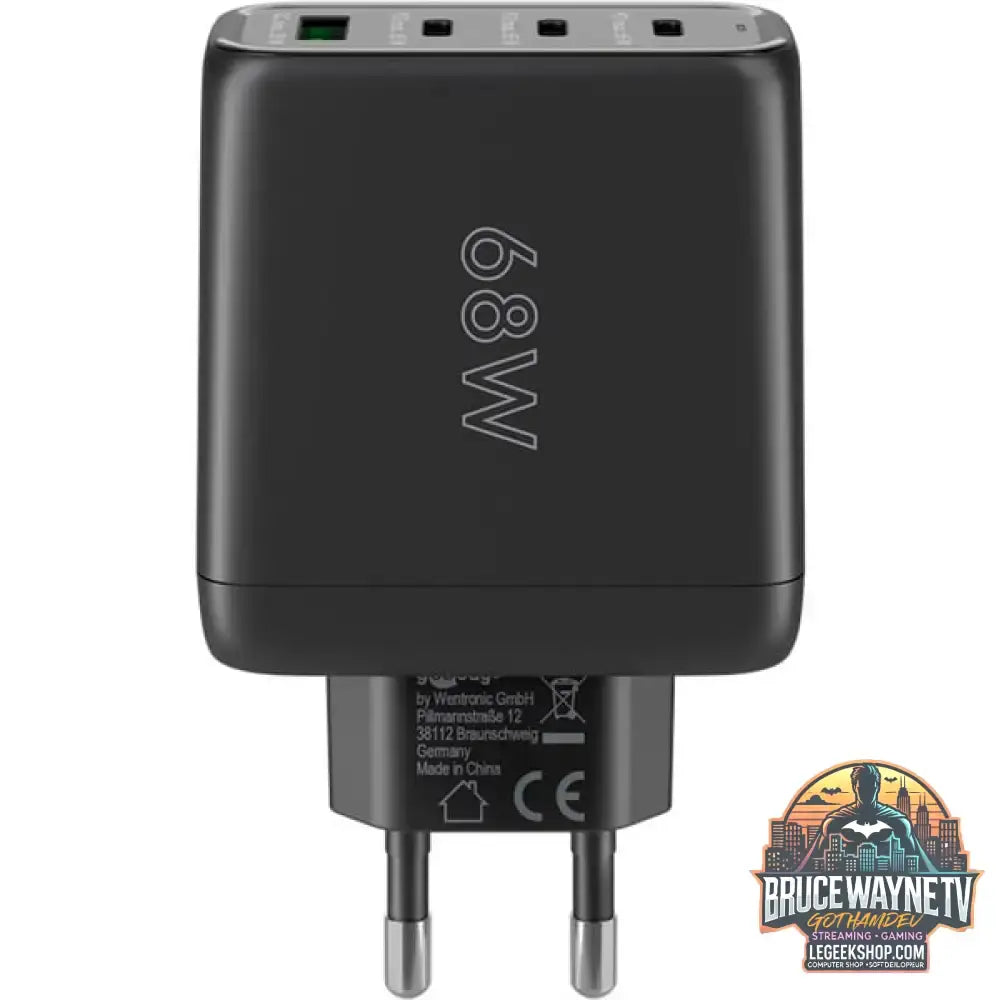 goobay USB-C Multiport-Schnellladegerät, PD, GaN, 68 Watt schwarz, 3x USB-C, 1x USB-A, Power Delivery, QuickCharge - goobay - vue 4