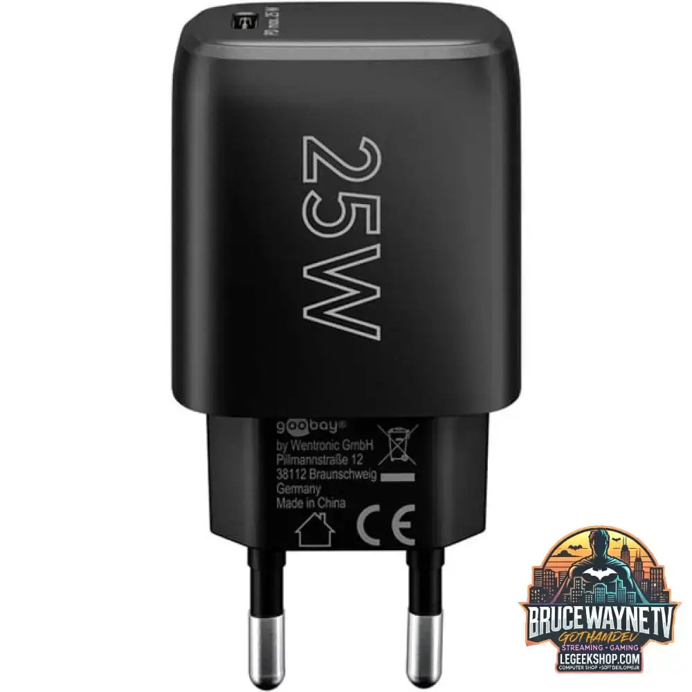 goobay USB-C PD GaN Schnellladegerät 25 Watt schwarz, Power Delivery 3.0 - goobay - vue 4