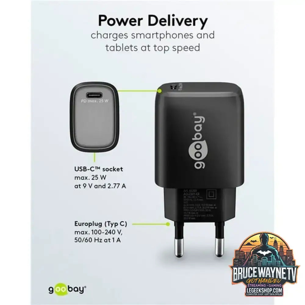 goobay USB-C PD GaN Schnellladegerät 25 Watt schwarz, Power Delivery 3.0 - goobay - vue 7