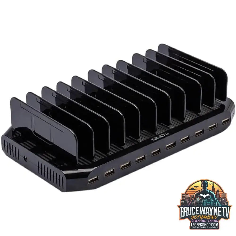 Lindy 10 Port USB-Ladestation, 10x USB-A schwarz, gleichzeitiges Laden von bis zu 10 Tablets / Smartphones - Lindy