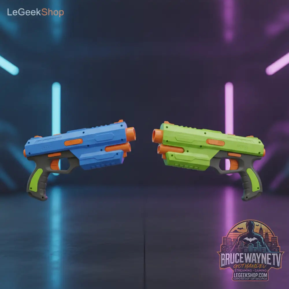 Enfants s'amusant avec les pistolets jouets infrarouge LeGeekShop pour un jeu de laser