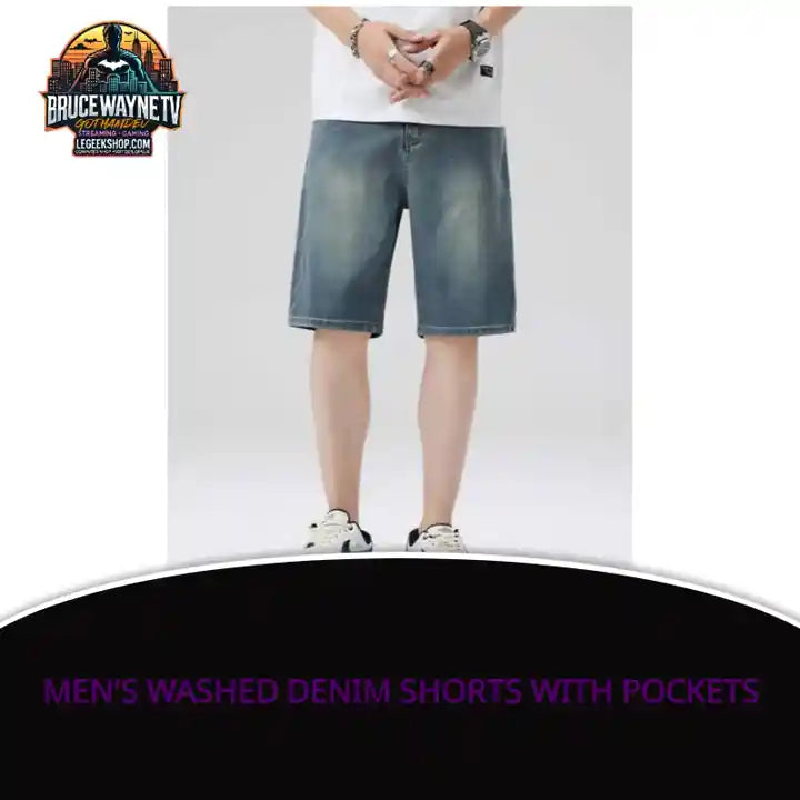 Men's Washed Denim Shorts with Pockets by@Outfy