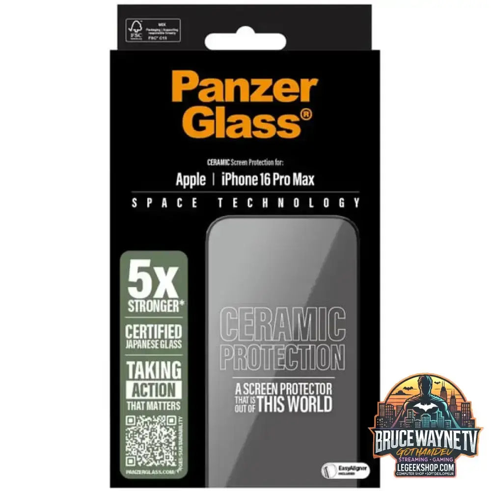 PanzerGlass Ceramic Displayschutz Ultra-Wide Fit, Schutzfolie transparent, iPhone 16 Pro Max, EasyAligner - Beschaffenheit: Glänzend