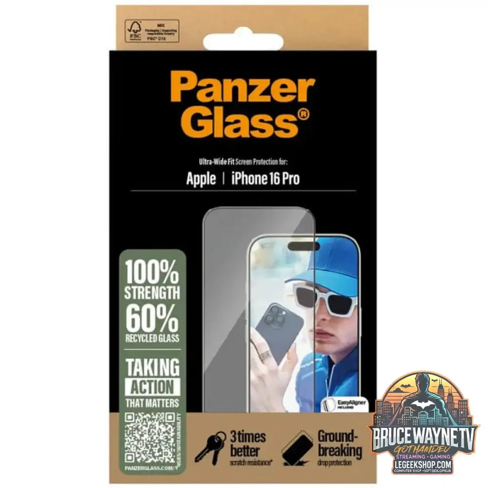 PanzerGlass Displayschutz Ultra-Wide Fit, Schutzfolie transparent, iPhone 16 Pro, EasyAligner - PanzerGlass
