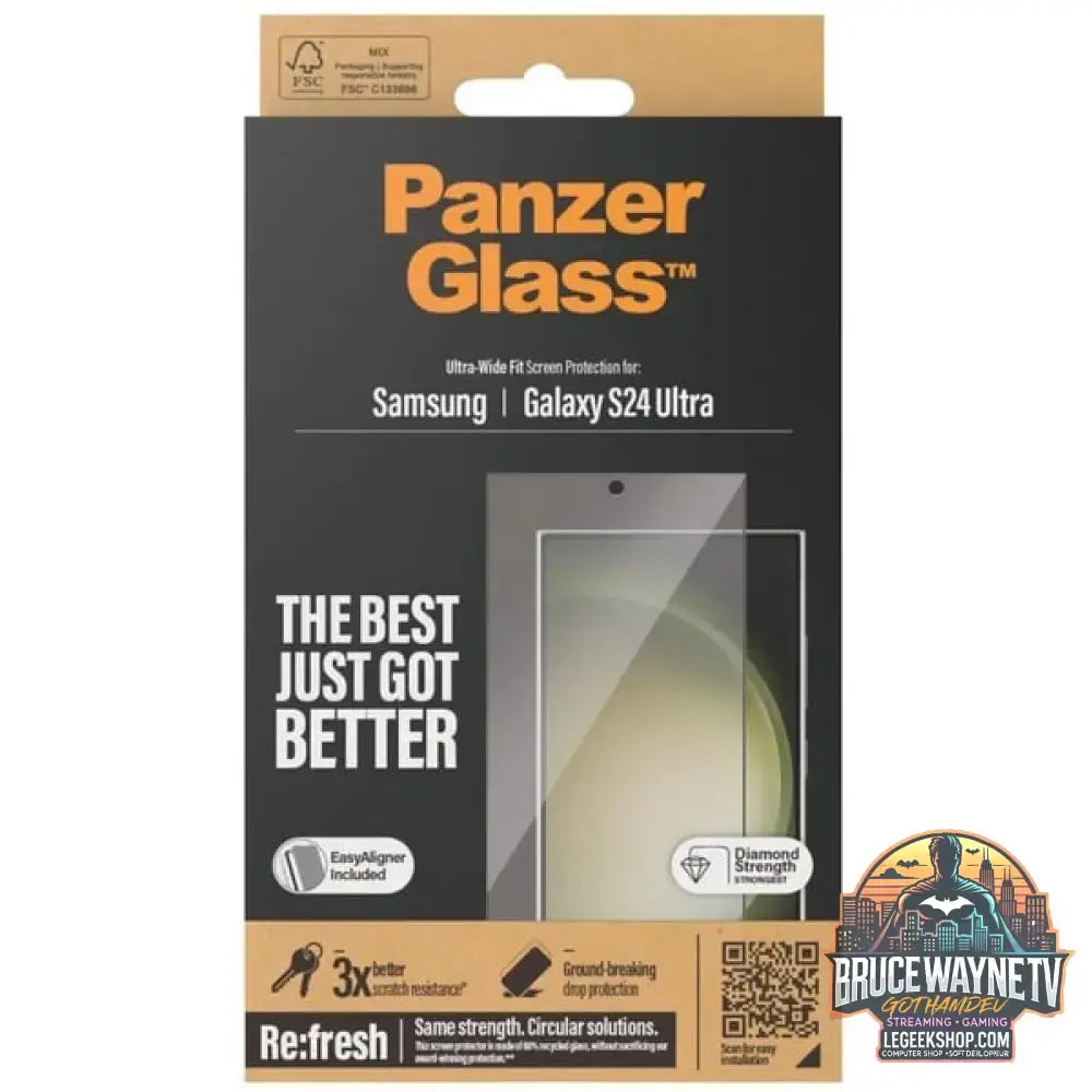 PanzerGlass DisplayschutzUltra-Wide Fit, Schutzfolie transparent/schwarz, Samsung Galaxy S24 Ultra, EasyAligner - PanzerGlass