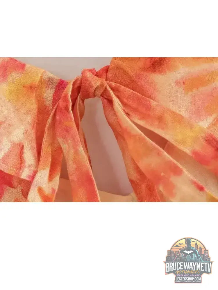 Robe longue Orange pour femmes mode d’été Sexy col en v sans manches dos nu imprimé à volants ajouré robes de plage