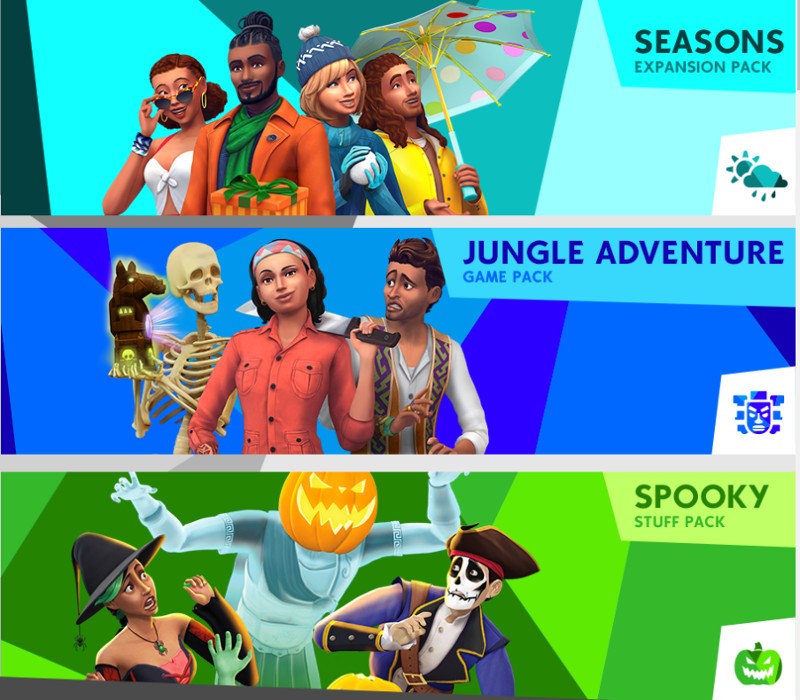 The Sims 4 Bundle - Seasons + Jungle Adventure + Spooky Stuff DLC US XBOX One /