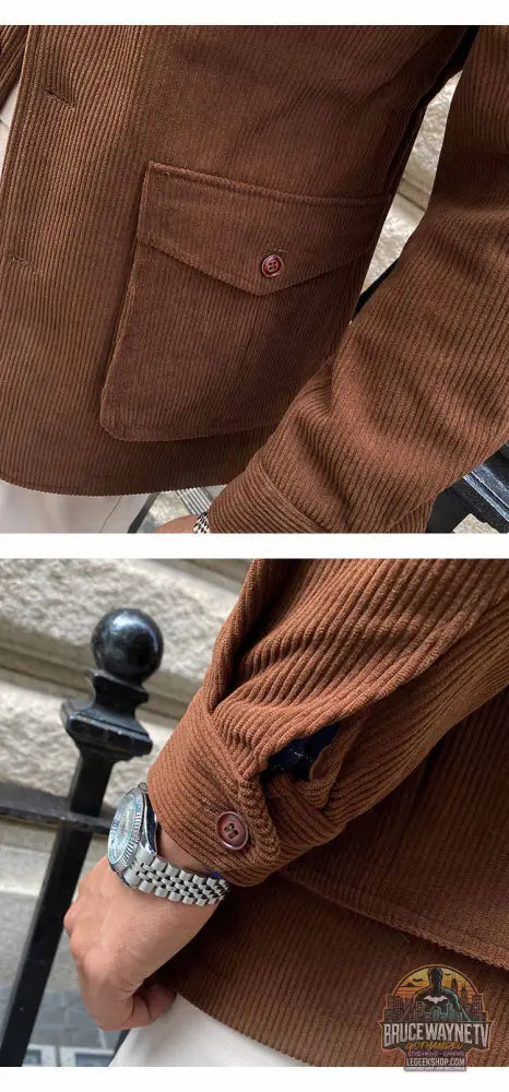 Veste Homme Velours Côtelé Casual Slim Fit Kaki Épaisse - Veste Homme