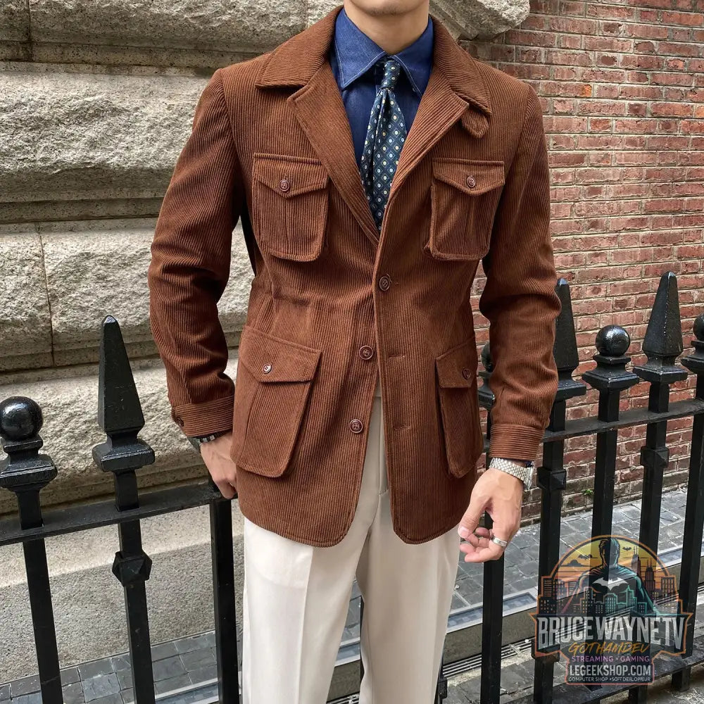 Veste Homme Velours Côtelé Casual Slim Fit Kaki Épaisse - Veste Homme