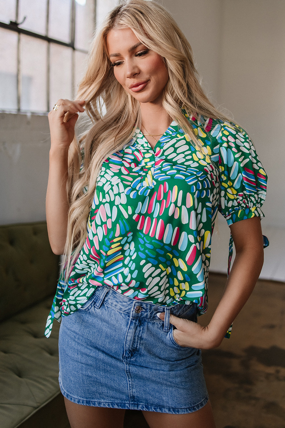 Blouse femme manches bouffantes — vert