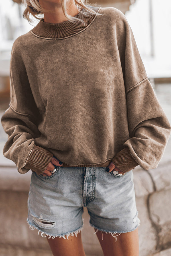Sweat femme épaules tombantes, col rond — marron