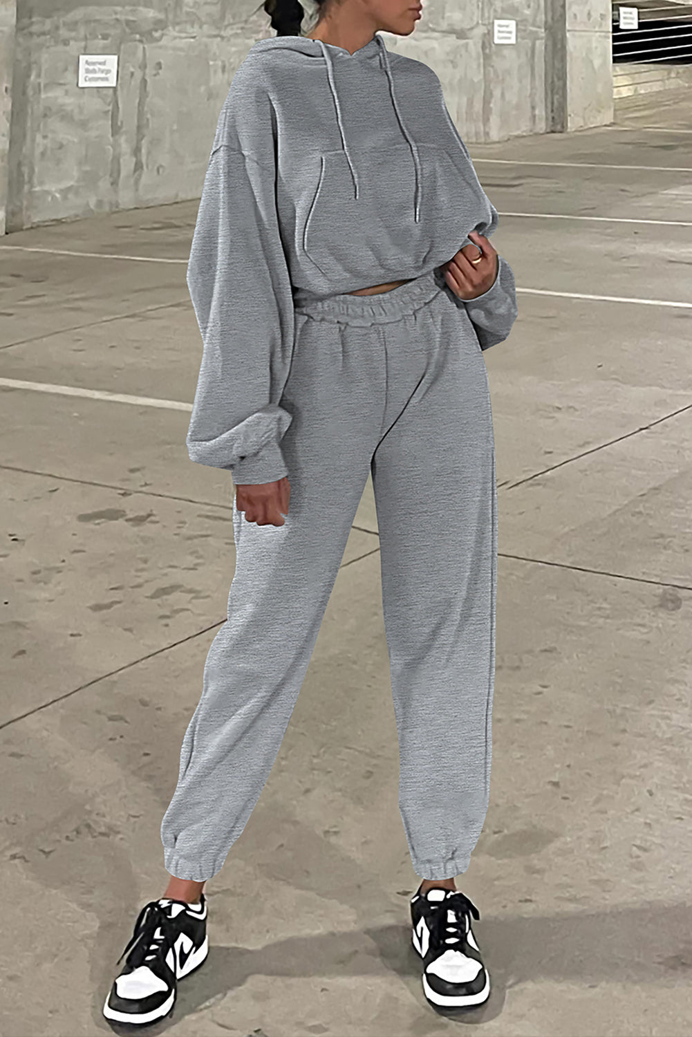 Hoodie femme à capuche, épaules tombantes, uni — gris-P11