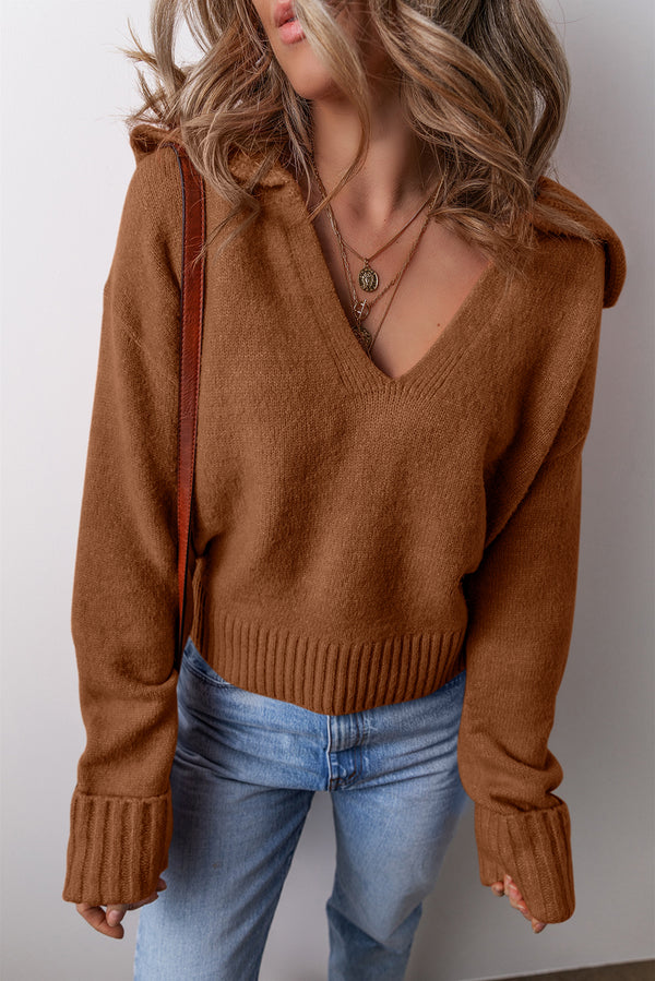 Pull femme col V, côtelé