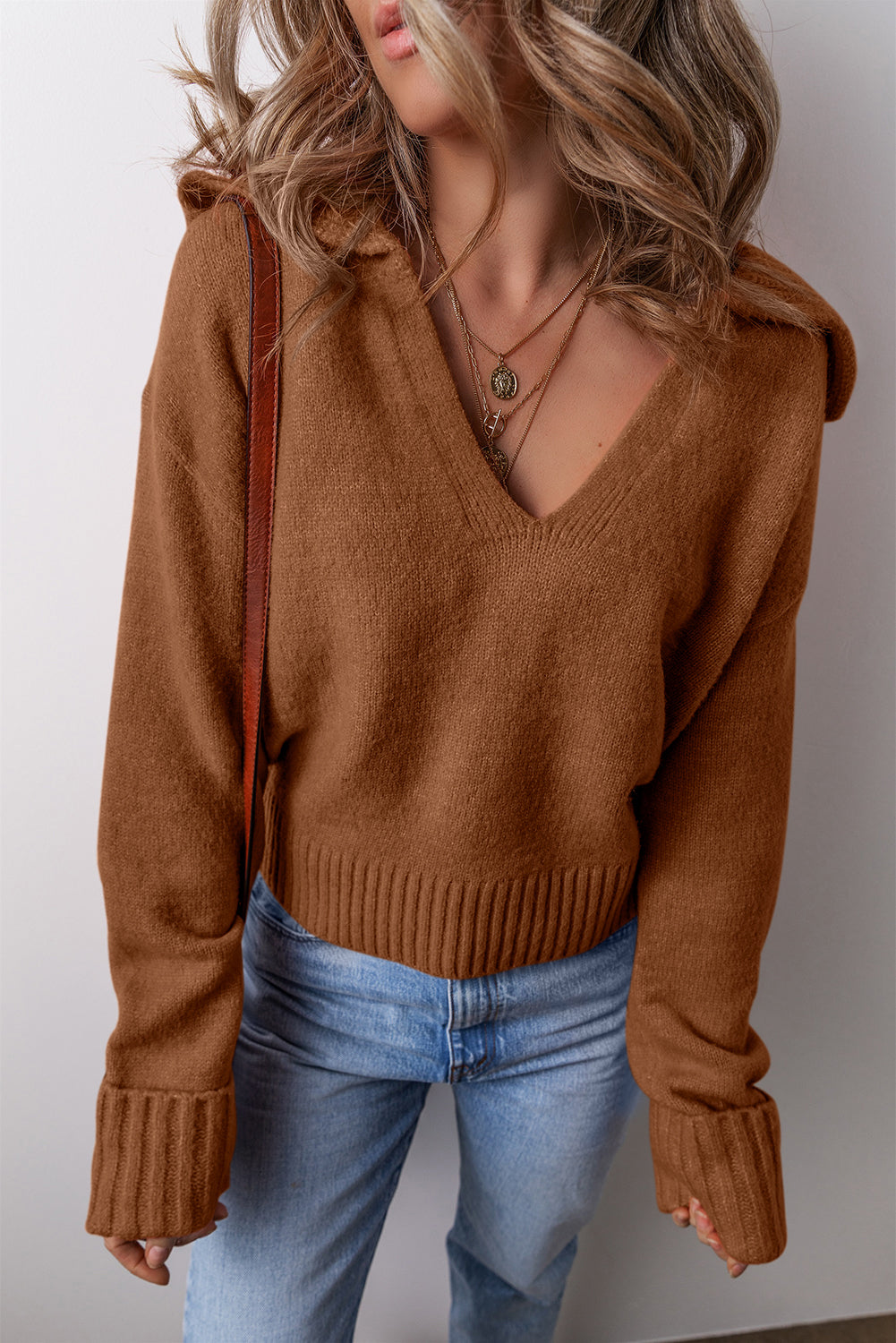 Pull femme col V, côtelé