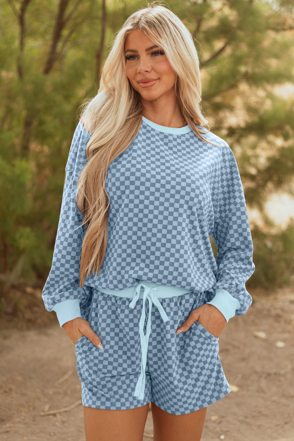 Short femme manches longues — bleu ciel