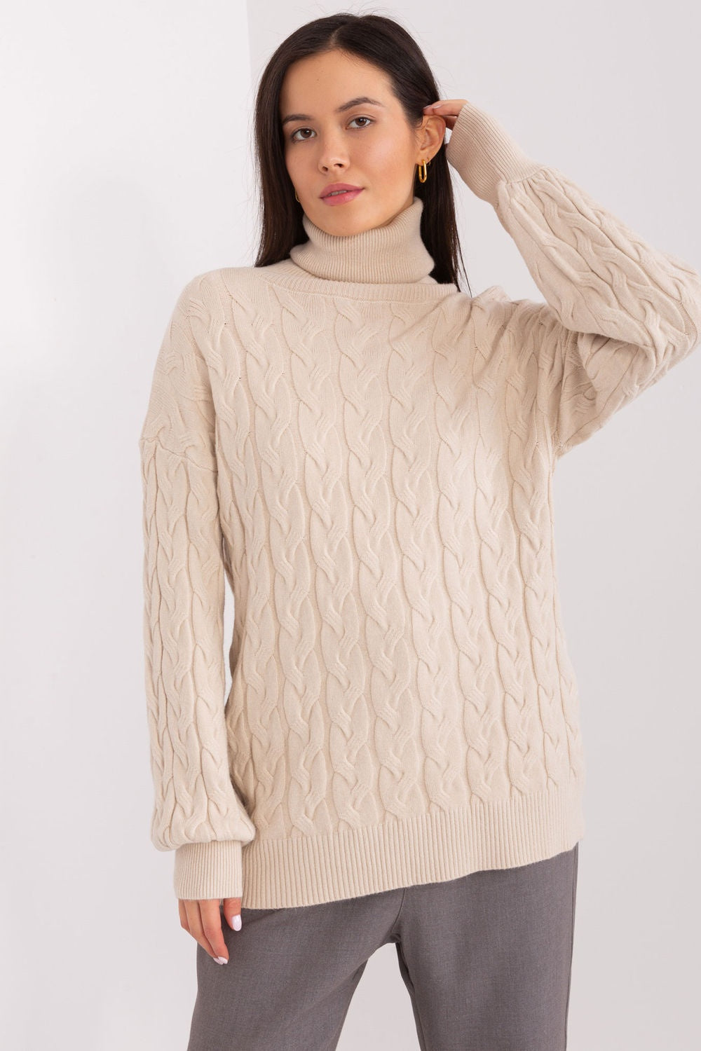 Pull femme AT Col Roulé Col — beige