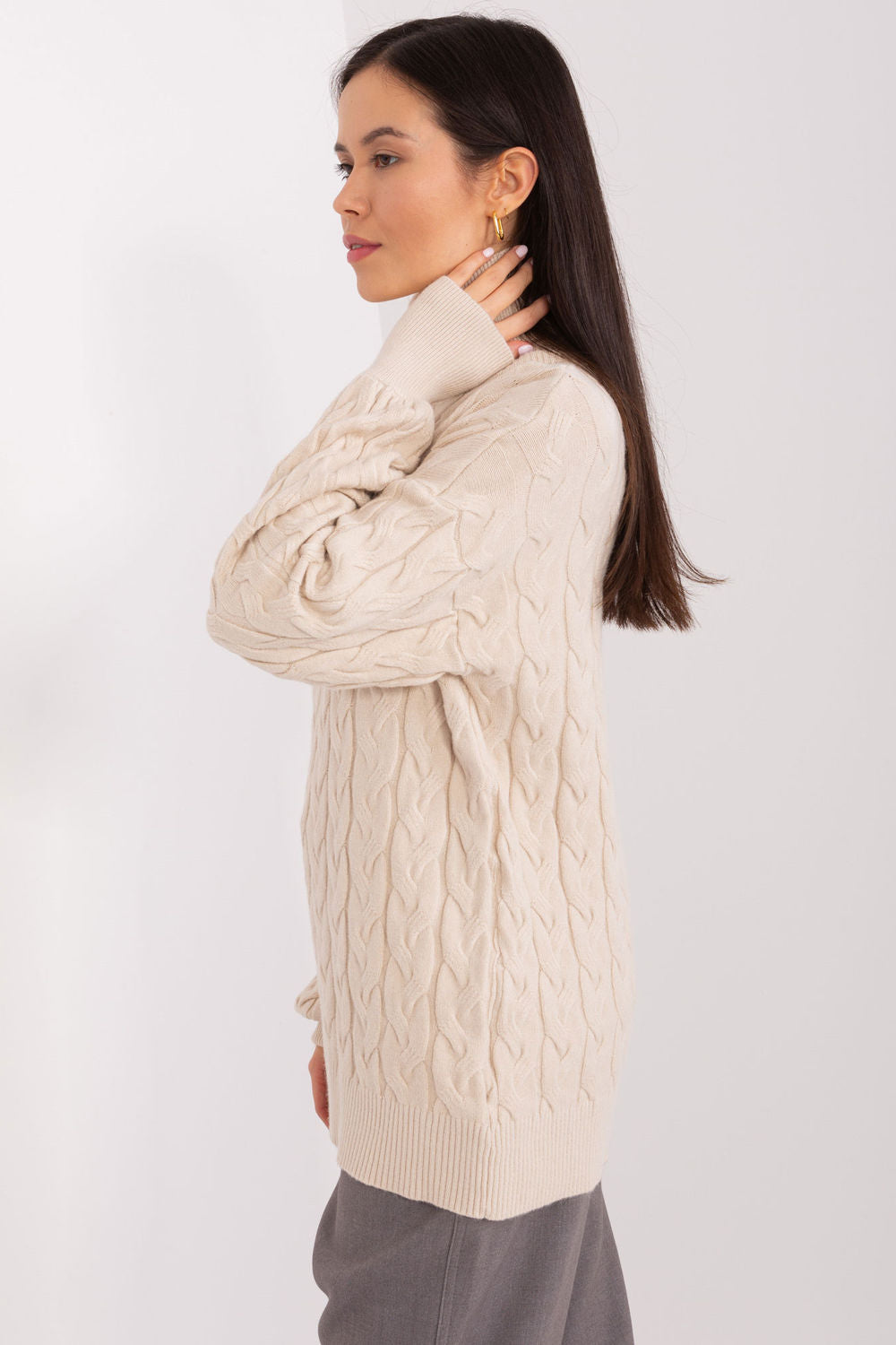 Pull femme AT Col Roulé Col — beige
