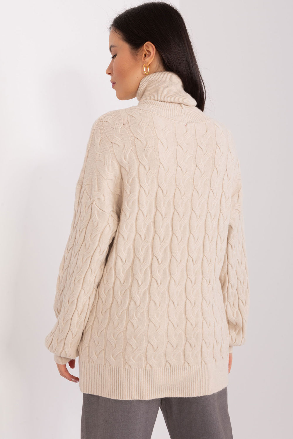 Pull femme AT Col Roulé Col — beige