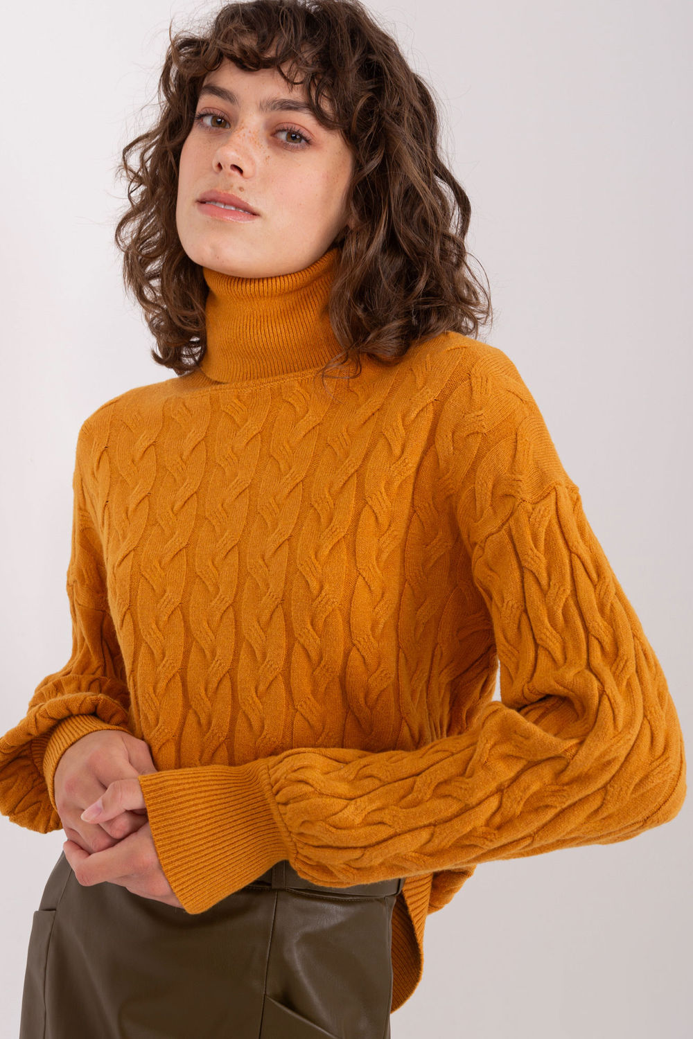 Pull femme AT Col Roulé Col — jaune