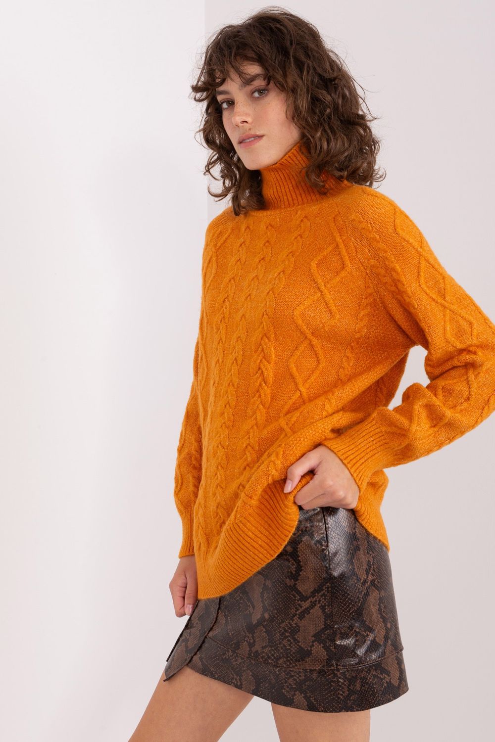 Pull femme AT Col Roulé Col — orange