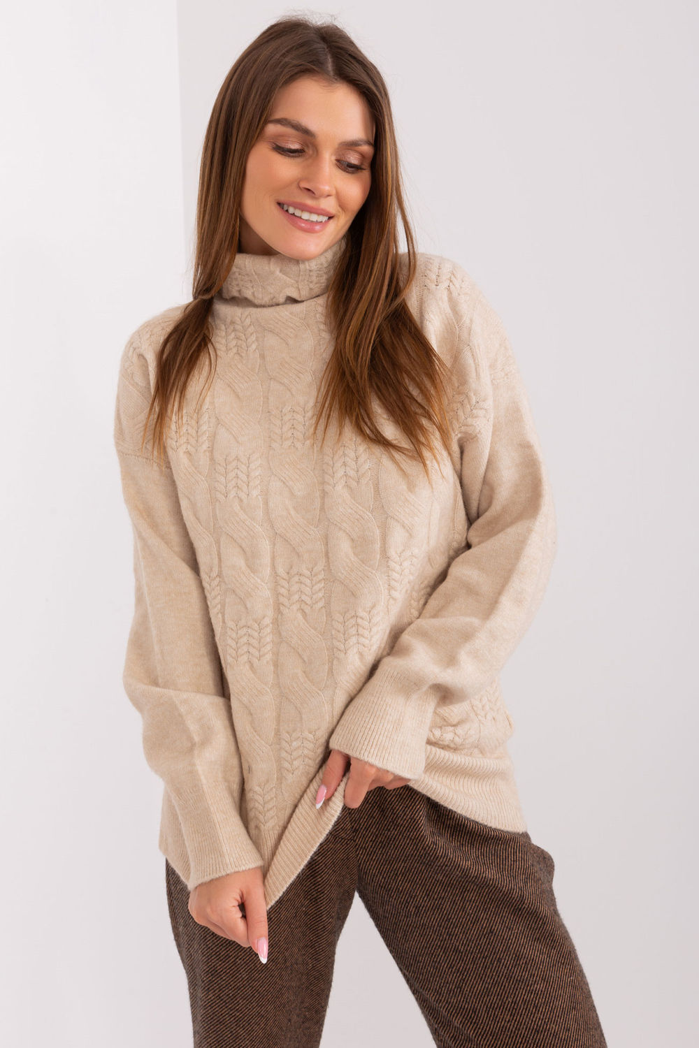 Pull femme AT Col Roulé Col — beige