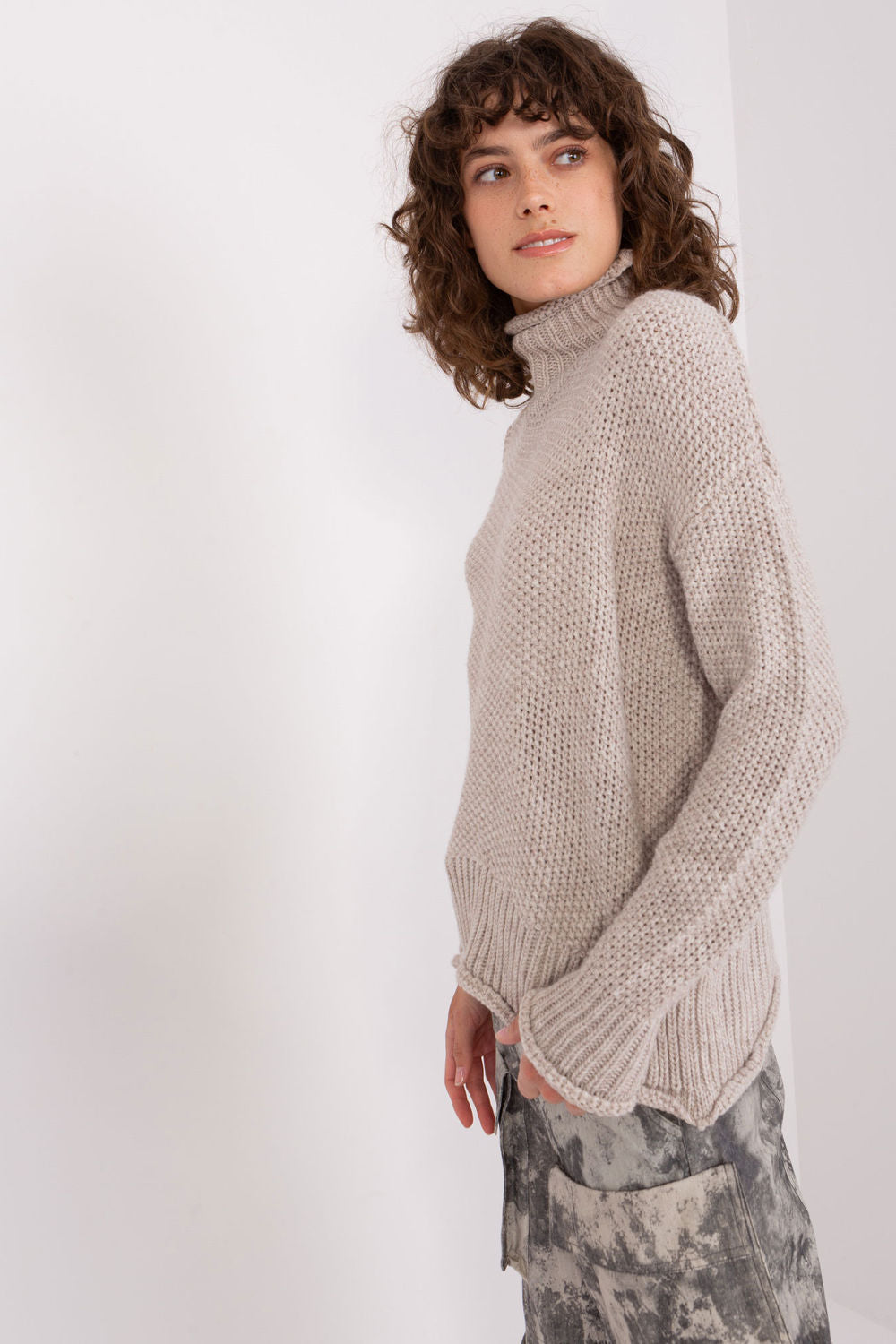 Pull femme Badu Col Roulé Col — beige