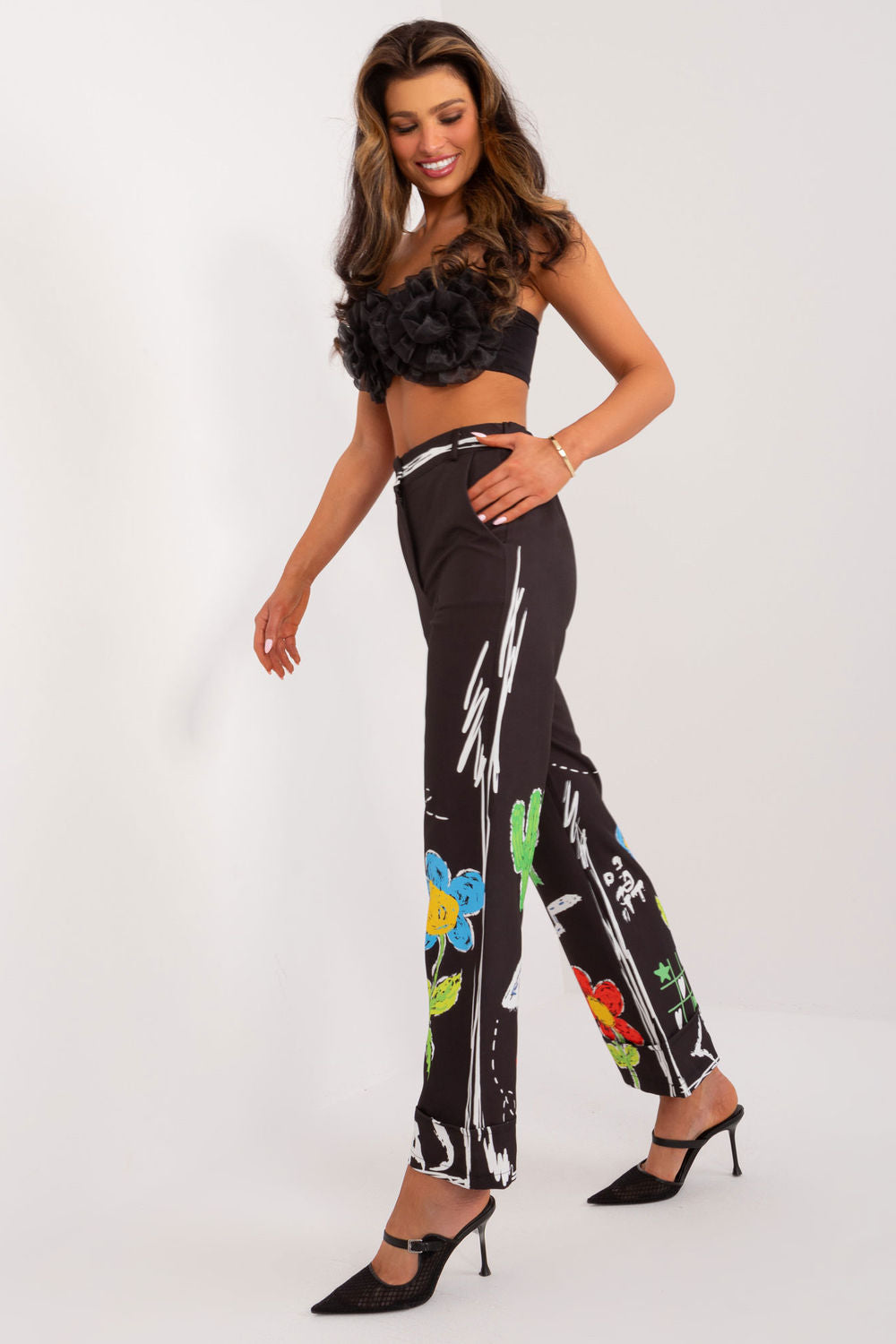 Chaussures à talons femme Italy Moda Pantalon Pantalon — noir