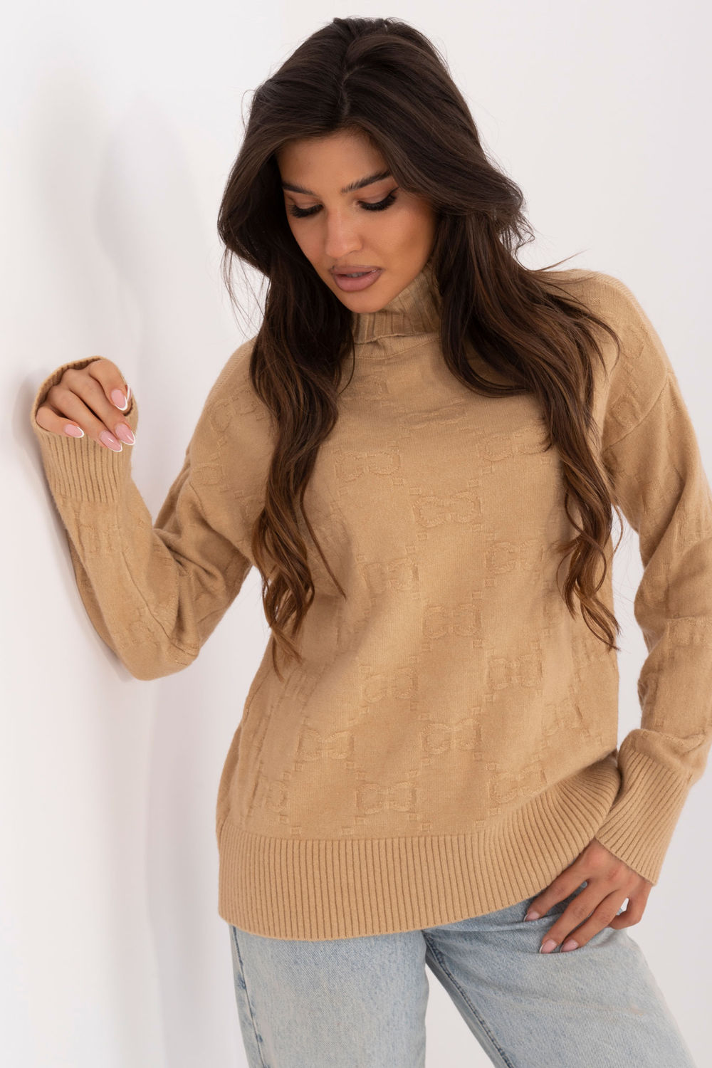 Pull femme AT Col Roulé Col — brun