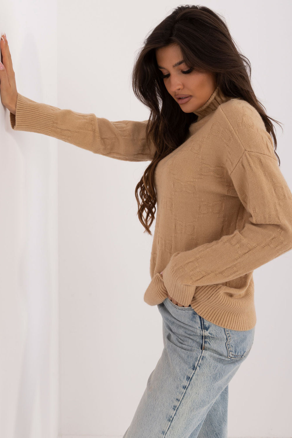 Pull femme AT Col Roulé Col — brun