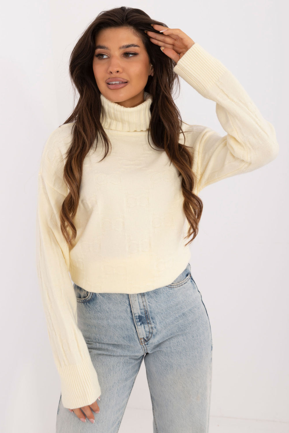 Pull femme AT Col Roulé Col — jaune