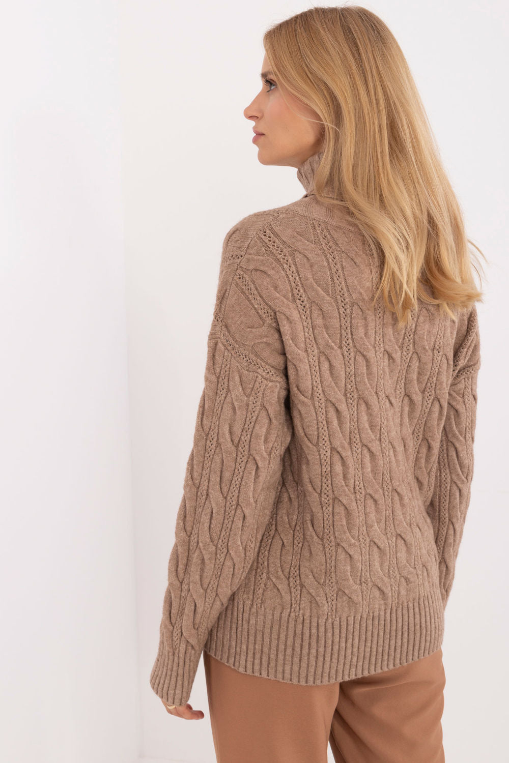 Pull femme AT Col Roulé Col — beige